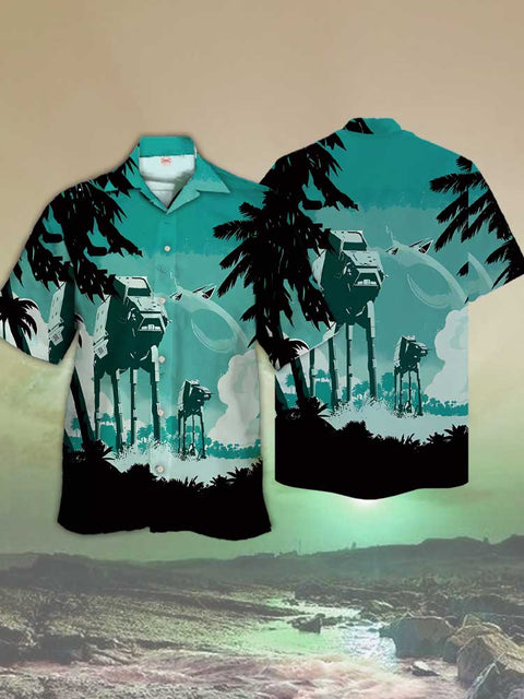 Eye-Catching Green Jungle Tech Armor and Flyer Printing Cuban Collar Hawaiian Short Sleeve Shirt