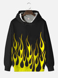 Yellow Burning Fire Flame Black Yellow Contrasting Color Printing Hooded Sweatshirt