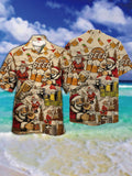 Eye-Catching Merry Christmas Santa Claus With Cold Beer Printing Cuban Collar Hawaiian Short Sleeve Shirt