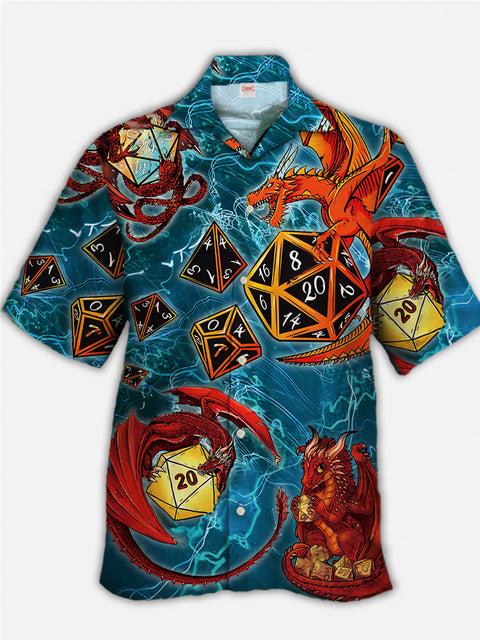 Eye-Catching Dungeons Dragon Playing Dice Printing Cuban Collar Hawaiian Short Sleeve Shirt