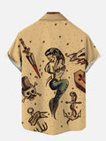 Hawaii Style Mermaids, Swords And Skulls Old school Tattoos Printing Short Sleeve Shirt