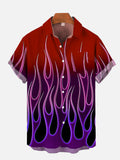 Hawaiian Fashion Rock Gradient Black Purple Flames Printing Short Sleeve Shirt