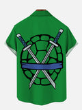 Green Turtle Man Cartoon Costume Short Sleeve Shirt