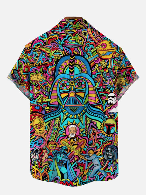 Hippie Hawaiian Psychedelic Colorful Space War Samurai Printing Short Sleeve Shirt