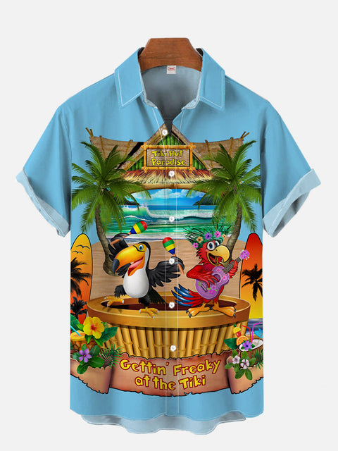 Hawaii Cinco De Mayo Parrot And Toucan Bar Printing Short Sleeve Shirt