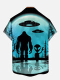 Sci-Fi Alien And Gorilla In Dark Night Printing Short Sleeve Shirt