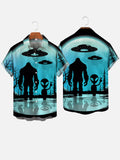 Sci-Fi Alien And Gorilla In Dark Night Printing Short Sleeve Shirt