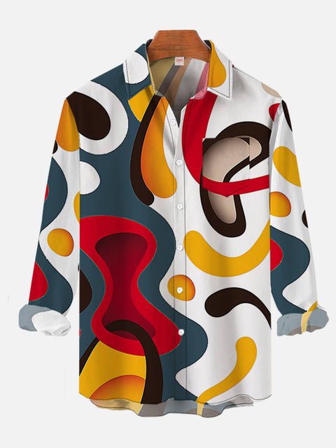 Abstract Art Twisted Color Block Pattern Printing Long Sleeve Shirt