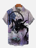 Fantasy Alien Monster Black Skeleton Monster Printing Short Sleeve Shirt