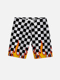 Checkerboard And Vogue Fire Flame Pattern Printing Shorts