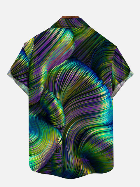Line Twist Art Colorful Series Rainbow Swirl Printing Breast Pocket Short Sleeve Shirt