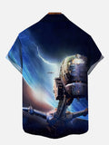 Sci-Fi Future Lightning In The Universe And Spaceship Printing Short Sleeve Shirt
