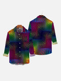 Abstract Op Art Psychedelic Rainbow Swirls Printing Breast Pocket Long Sleeve Shirt