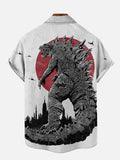 Vintage Ukiyo-E Japan Style Domineering Godzilla Printing Short Sleeve Shirt
