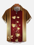 Red And Gold Valentine's Day Ribbons And Hearts Printing Short Sleeve Shirt