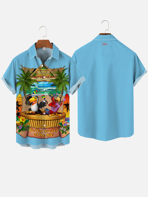 Hawaii Cinco De Mayo Parrot And Toucan Bar Printing Short Sleeve Shirt