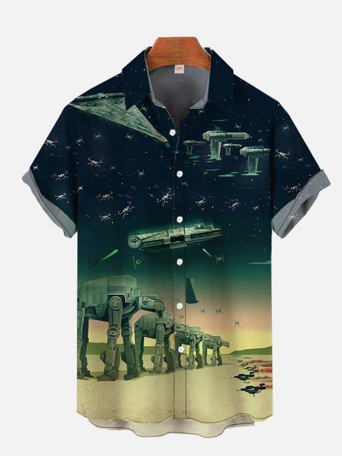 Technological Psychedelic Outer Space Mechanical Giant Monster Printing Short Sleeve Shirt