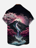 Fantasy Ukiyo-e Japanese Cherry Blossom Mountain And Stream Printing Short Sleeve Shirt