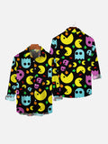 Colorful Cartoon Jellyfish And Yellow Incomplete Round Mouth Monster Printing Long Sleeve Shirt