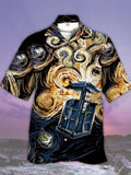 Eye-Catching Exploding Golden Star Vortex And Time Travel Box Printing Cuban Collar Hawaiian Short Sleeve Shirt