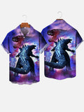 Ukiyo-E Neon Light-Electric Monster Godzilla Printing Short Sleeve Shirt