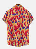 Psychedelic Blazing Fire Pattern Printing Breast Pocket Short Sleeve Shirt