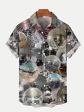 Stylish Vintage Silver Mosaic Disco Balls Printing Short Sleeve Shirt
