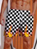 Checkerboard And Vogue Fire Flame Pattern Printing Shorts