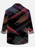 Rainbow Line Combination Stripes Printing Breast Pocket Long Sleeve Shirt