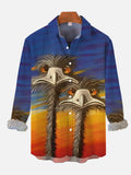 Tropical Hawaiian Intense Sunset And Ostrich Printing Long Sleeve Shirt