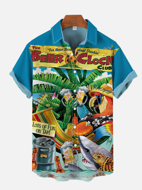 Hawaiian Lizard Parrot And Shark Party Printing Short Sleeve Shirt