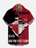 Retro Geometric Style Sci-Fi Interstellar Travel Fleet Starship On Red-Black Printing Short Sleeve Shirt