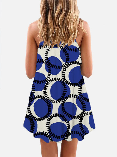 Abstract Op Art Blue Dot Pattern Printing Sleeveless Camisole Dress