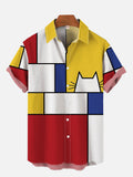 Modern Art Colorful Plaid And Cat Cartoon Personalized Cartoon Costume Printing Short Sleeve Shirt