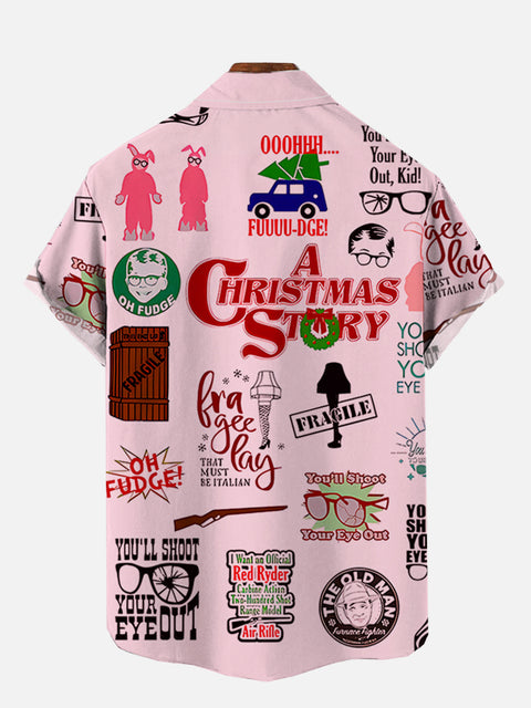 Vintage Pink Poster Christmas Story Leg Lamp And Glasses Printing Short Sleeve Shirt