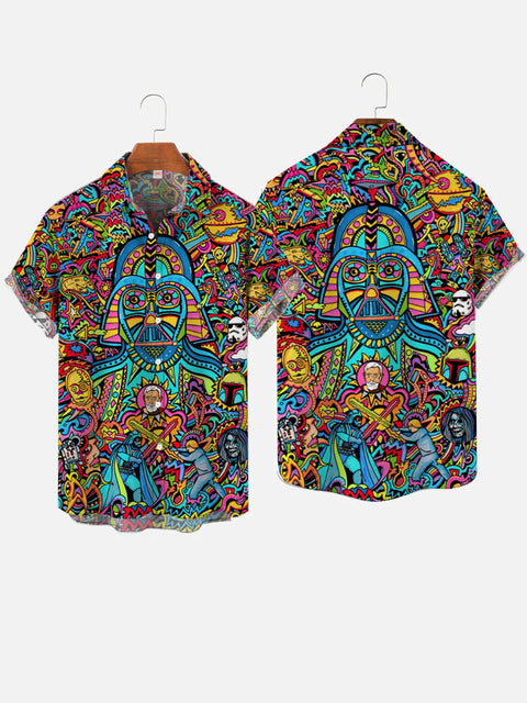 Hippie Hawaiian Psychedelic Colorful Space War Samurai Printing Short Sleeve Shirt