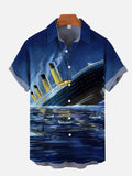 Classic Sunken Cruise Ship And Escape Boats On The Sea Printing Short Sleeve Shirt