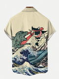 Ukiyo-e Pussycats Wars With Ocean Waves Personalized Printing Short Sleeve Shirt