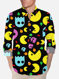 Colorful Cartoon Jellyfish And Yellow Incomplete Round Mouth Monster Printing Long Sleeve Shirt