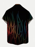 Vintage Fashion Flame Art Gradient Flames-Fire Hawaiian Printing Short Sleeve Shirt