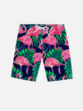 Tropical Plant Leaves Cluster Flamingos Printing Shorts