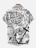 Vintage Hand Drawn Nautical Elements Printing Short Sleeve Shirt