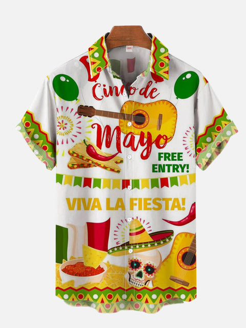 Beach Style Cinco De Mayo Mexican Skull And Cuisine Printing Short Sleeve Shirt