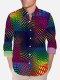 Abstract Op Art Psychedelic Rainbow Swirls Printing Breast Pocket Long Sleeve Shirt