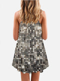 Silver Disco Glitter Circular Mosaic Sequins Printing Sleeveless Camisole Dress