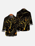 Shiny Black Gold Marble Swirl Pattern Printing Long Sleeve Shirt
