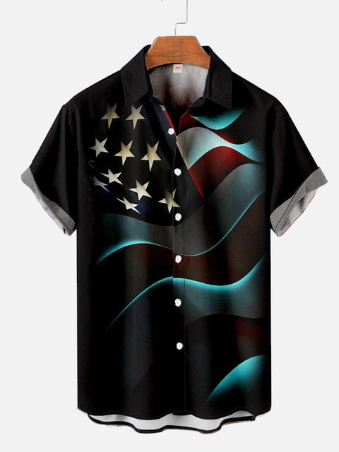 Memorial Day American Flag Tech Light Printing Short Sleeve Shirt