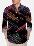 Rainbow Line Combination Stripes Printing Breast Pocket Long Sleeve Shirt