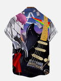 Hippie Psychedelic Rainbow Guitar And Hammers Printing Short Sleeve Shirt