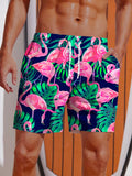 Tropical Plant Leaves Cluster Flamingos Printing Shorts